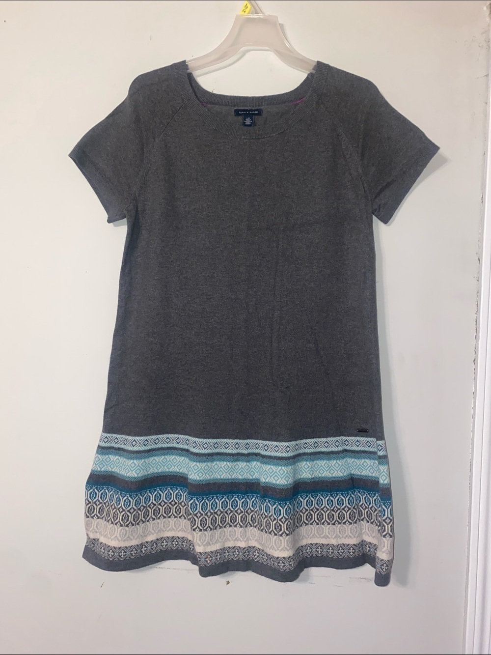 Tommy Hilfiger Charcoal Mini Dress with Blue and Cream Border